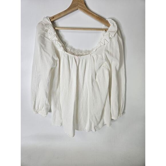 Victoria's Secret Floral Lace Trim Ruffle Boho Cotton Tunic Top White Size XS - Picture 2 of 4